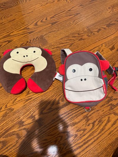 Skip hop Toddler monkey backpack and matching neck pillow