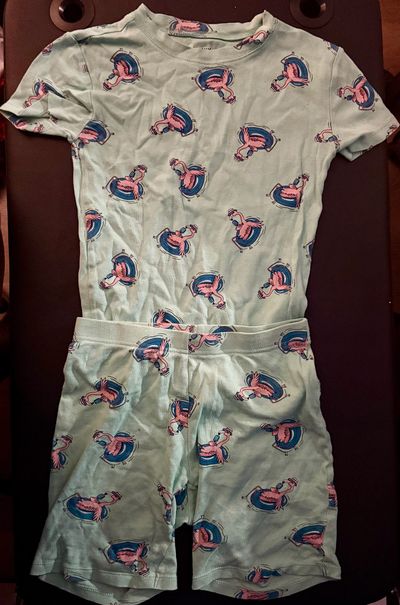 Old Navy Green pajama set with flamingos 10-12