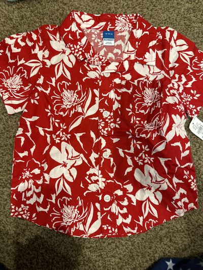 Old navy Red floral button up short sleeve top Brand new with tags 18-24 Months