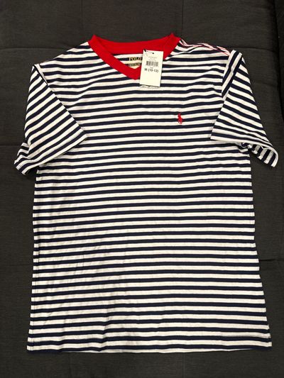 Polo Blue,white, red striped vneck short sleeve polo shirt NEVER WORN! 10-12