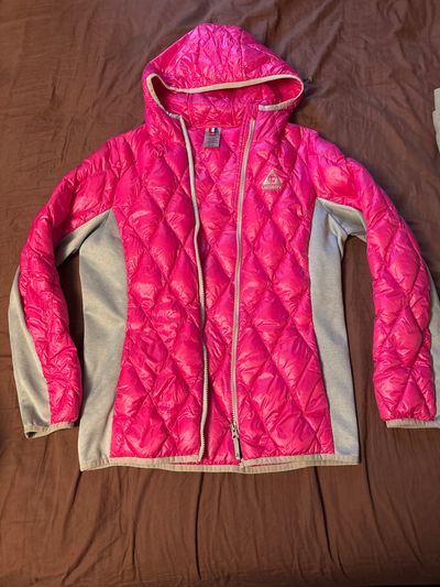 Gerry 8 Bright pink and gray hooded down puffer good for layering 14-16