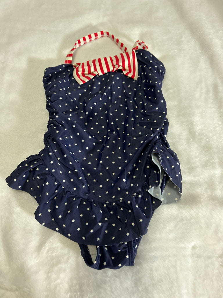 Gymboree Blue one piece swimsuit with stars and red and white stripes 4T