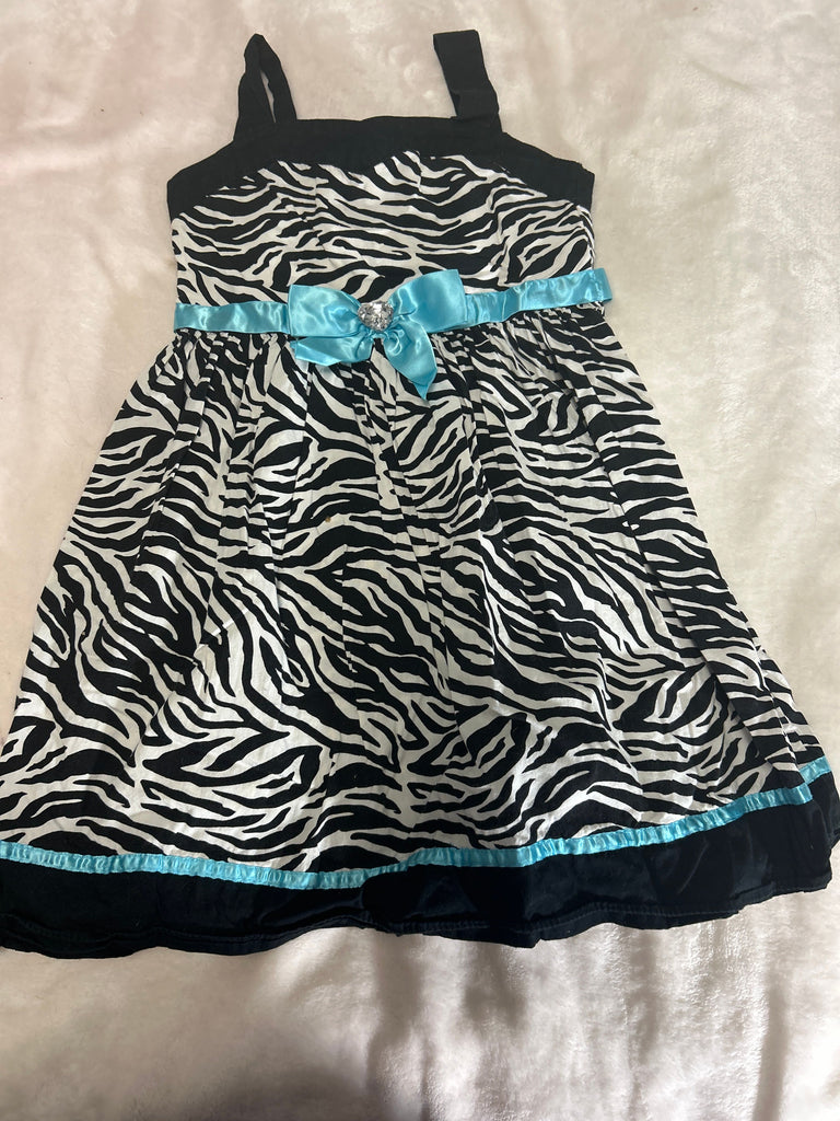 Youngland Zebra print sundress with blue satin bow 6T/6