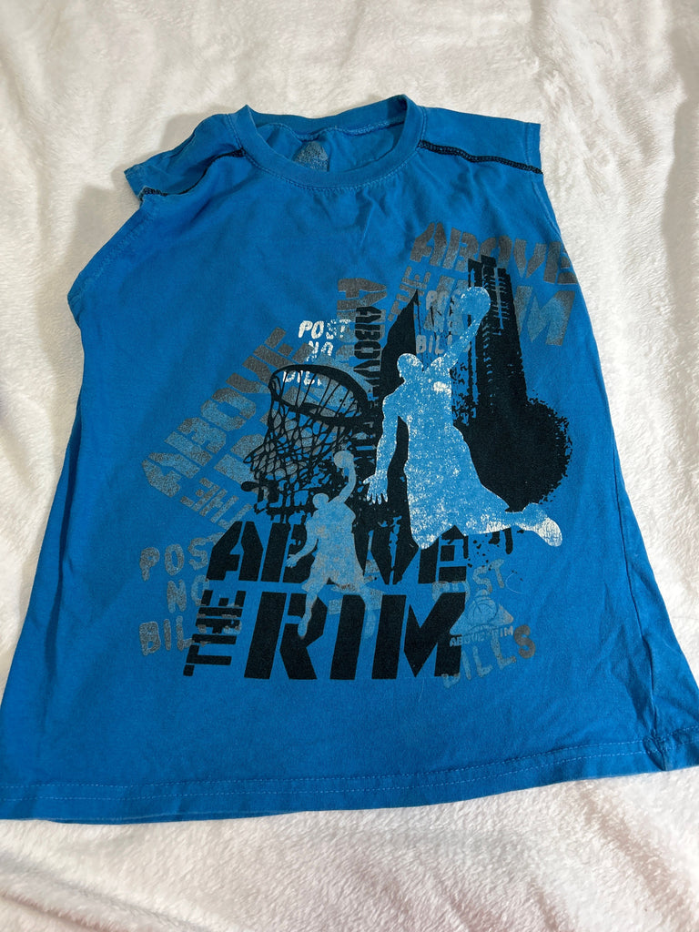 Above the rim Blue shirt with white gray and black decal 10-12