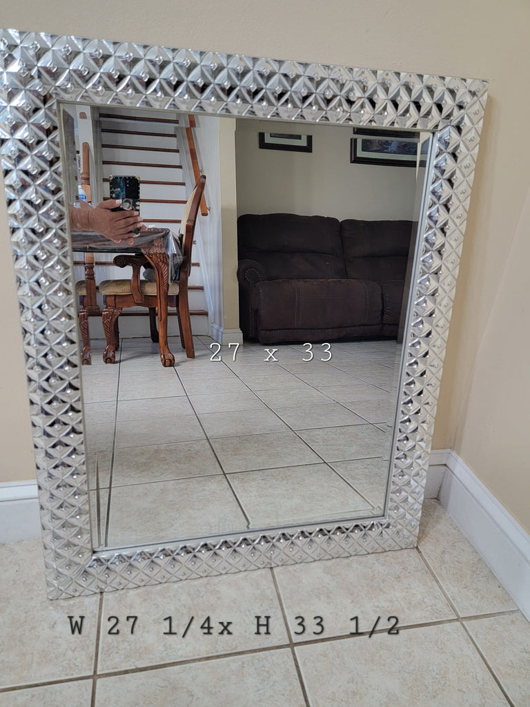 SILVER FRAME MIRROR W 27 1/4 X 33 1/2