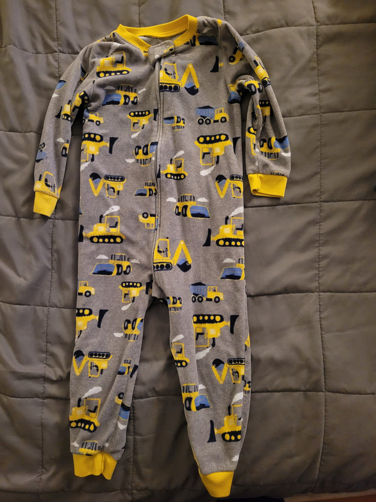 Carters Fleece footless one piece with construction trucks 3T