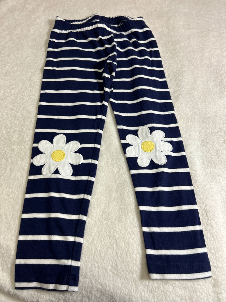 Gymboree Blue striped leggings with Daisy accents 3T