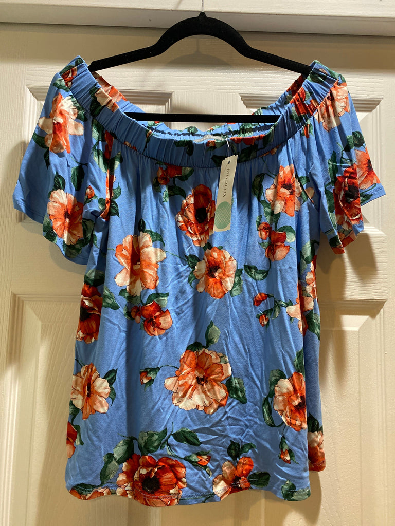 Loveappella NWT blue with peach flowers off the shoulder 95 rayon 6 spandex Women's - S