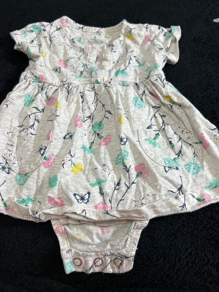 Carters Gray onesie with skirt and Flowers 6-9 Months