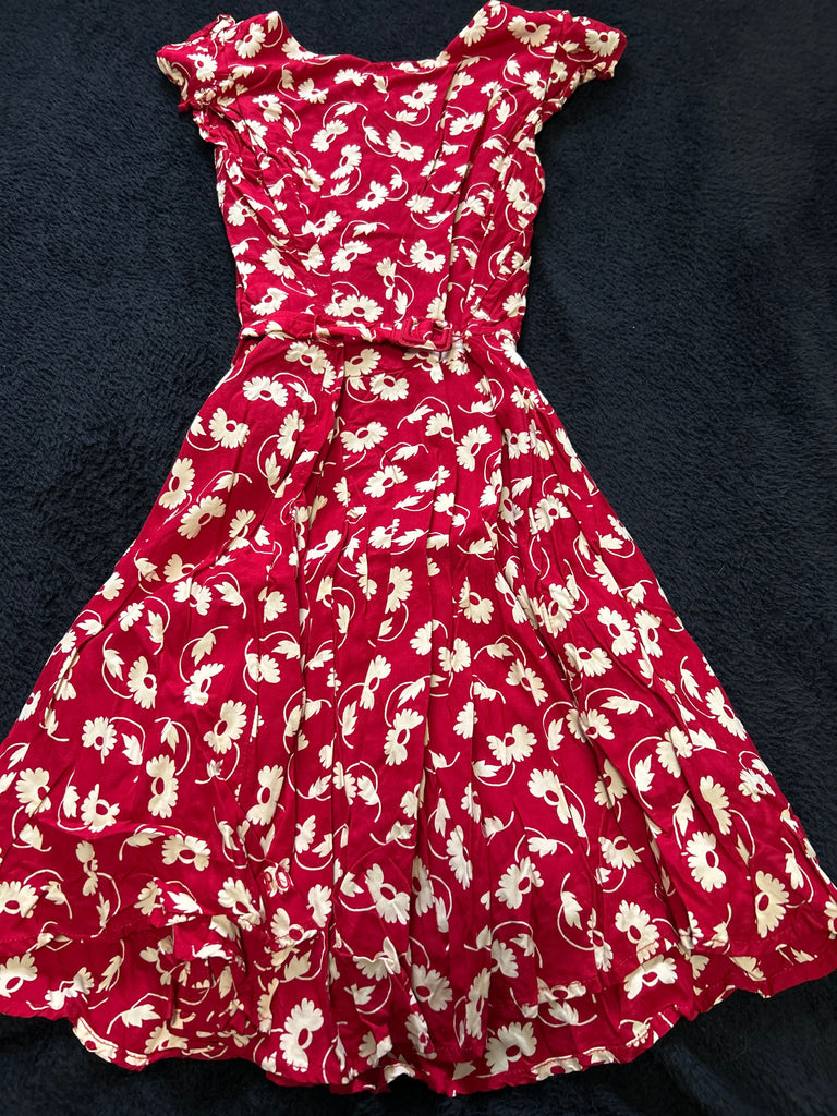 Polo by Ralph Lauren Red dress, beige floral design 7-8