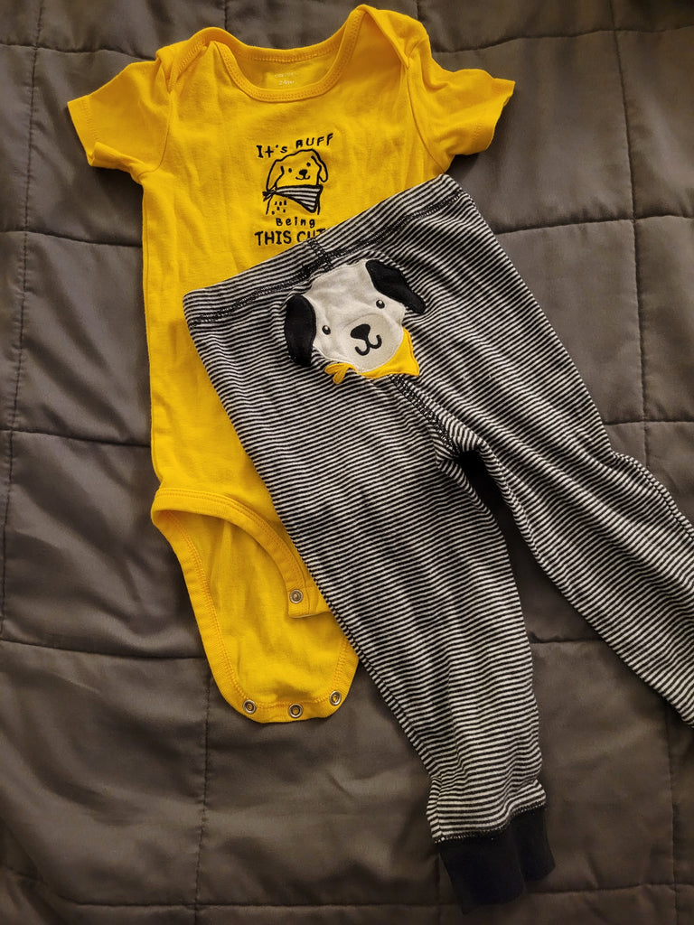 Carters 24 month 2 piece set short sleeve onesie and striped dog pant 18-24 Months
