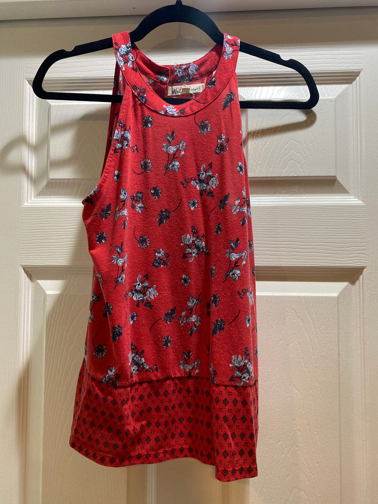 Wallflower Size M Red tank top with blue flowers Junior M - 5