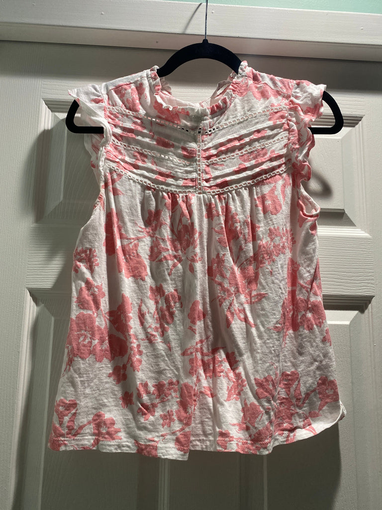 Lucky Brand White top with pink floral flowers 100% cotton Women's - S