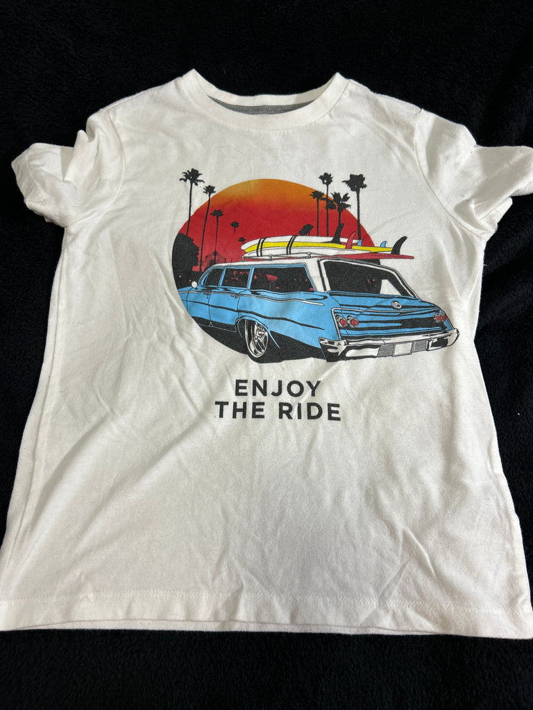 Old Navy White T-shirt with car detail enjoy the ride 7-8