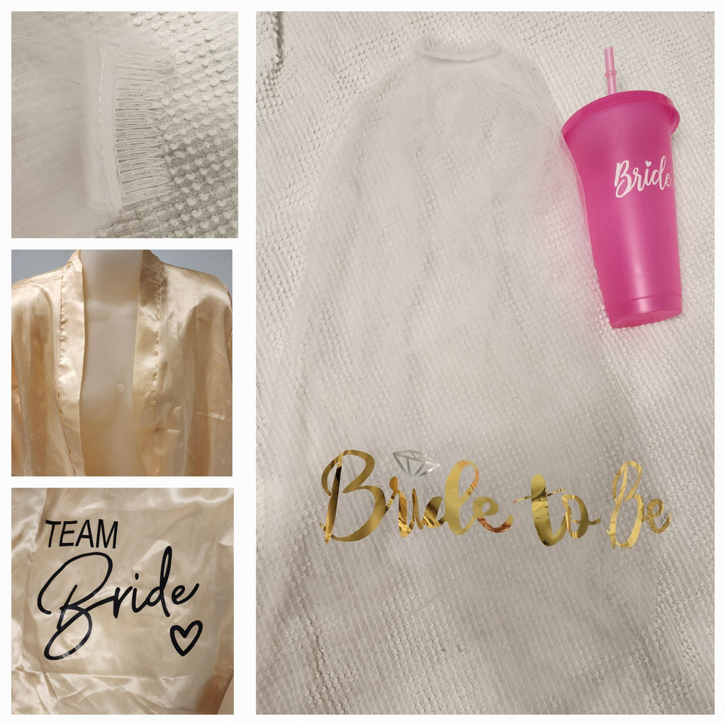 LIKE NEW 3 PIECES BE A BRIDE Pink CUP HAIR PIECE & ROPE CHAMPAGNE COLOR