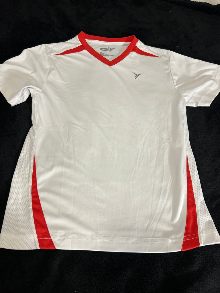 Old Navy White short sleeve shirt, red trim 10-12
