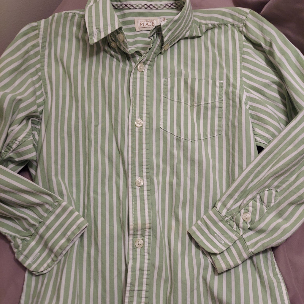 Children's place Green and white striped long sleeve 7-8