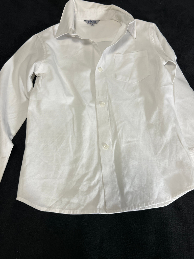 Bienzoe White long sleeve collared long sleeve shirt 7-8