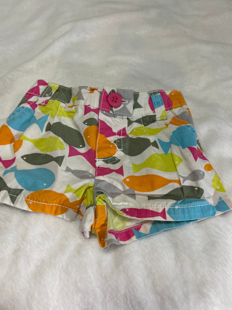 Carters White shorts, multicolor fish 6-9 Months