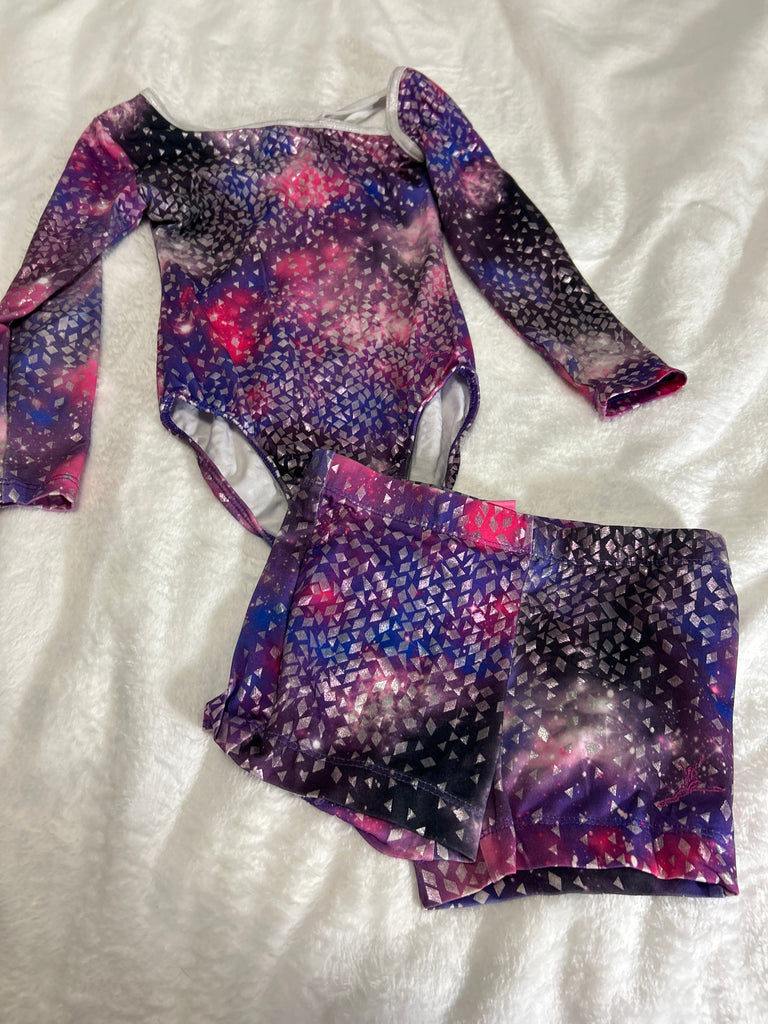 Future star Pink and purple leotard and Short set 6T/6
