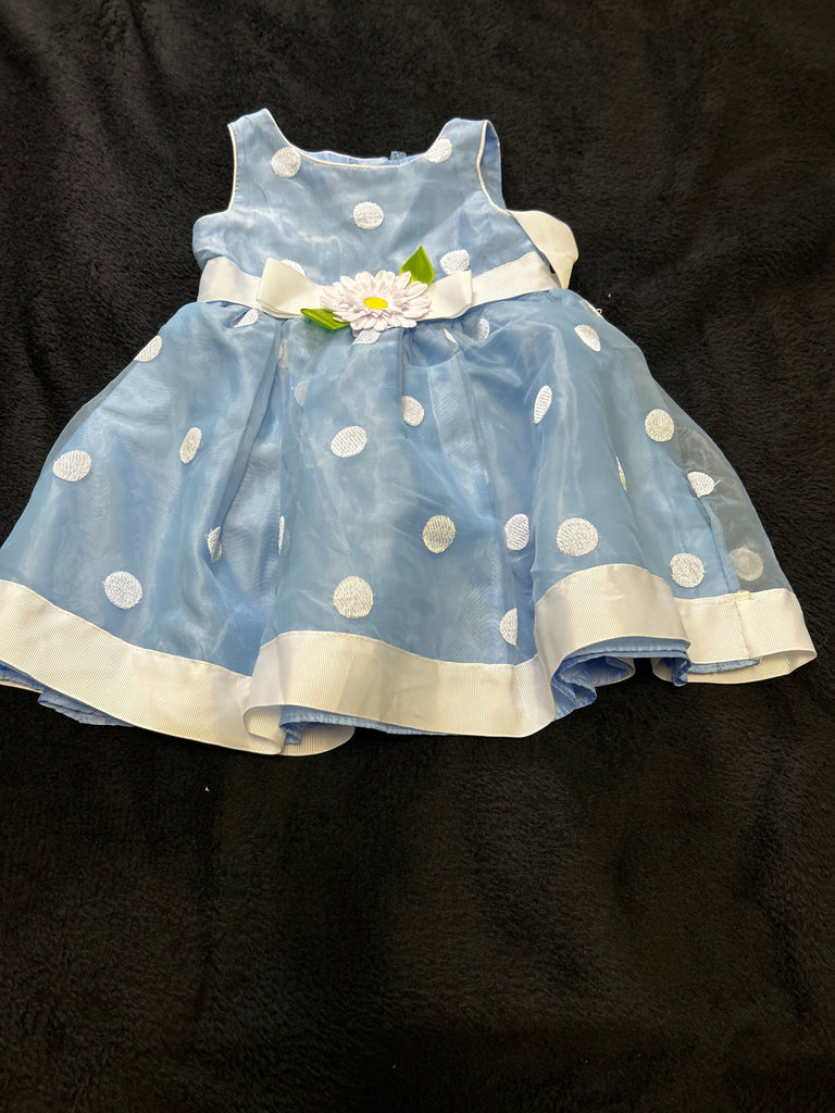 Sweetheart Rose Light blue polkadot dress With Daisy accent 2T